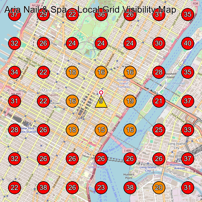 Aria Nail & Spa GeoGrid visibility map for Nail Salon in E 56th St